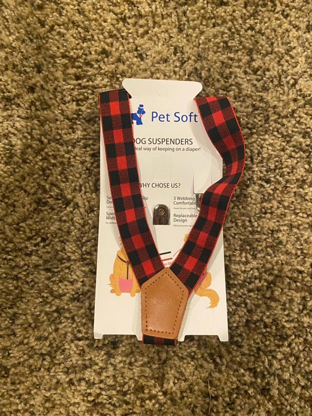 Red & Black Plaid Dog Suspenders